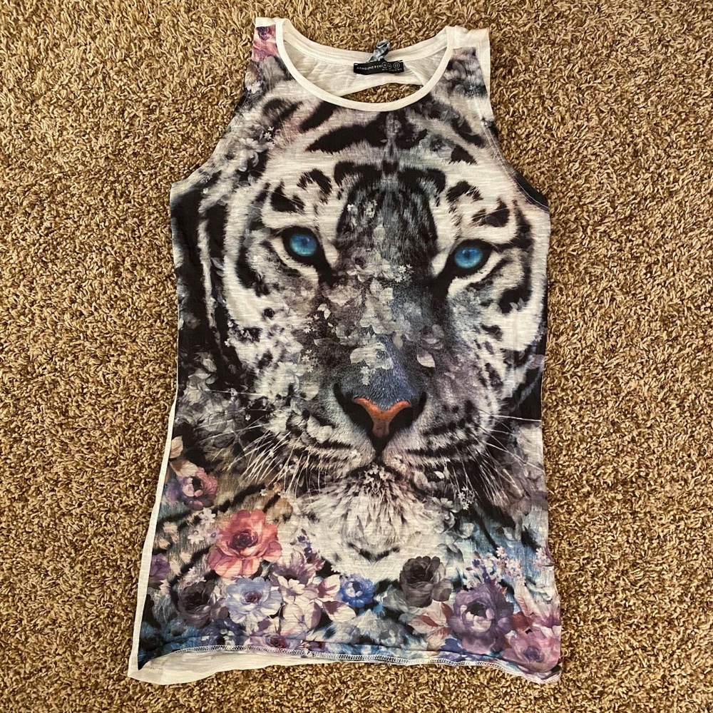 Atmosphere Distressed White Tiger Tank Top